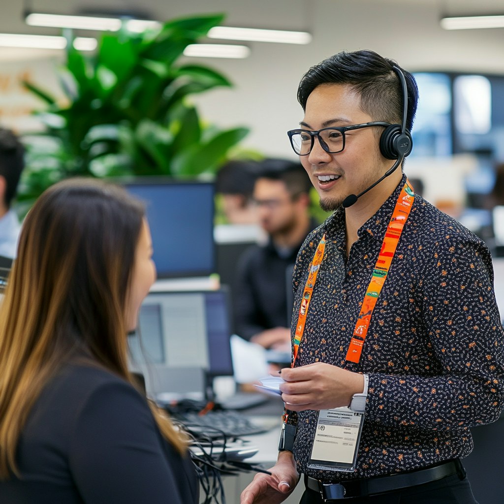 Office Workers in Professional Conversation showing Customer Loyalty